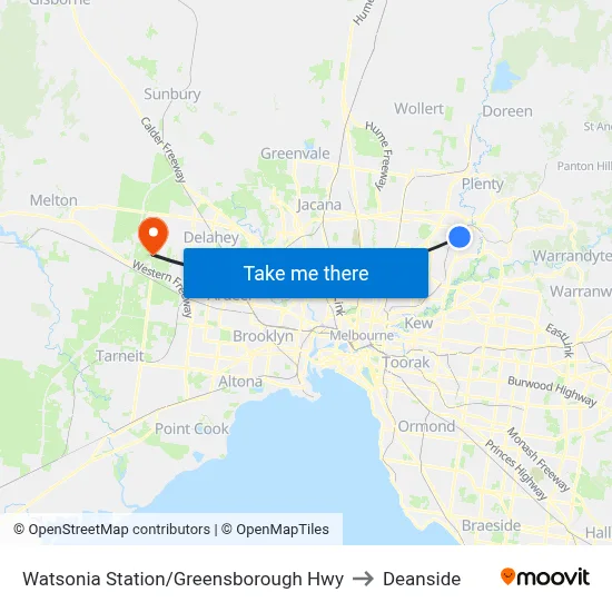 Watsonia Station/Greensborough Hwy to Deanside map