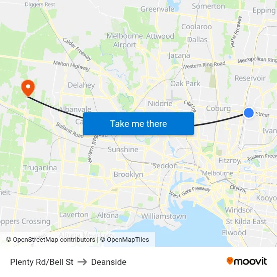 Plenty Rd/Bell St to Deanside map