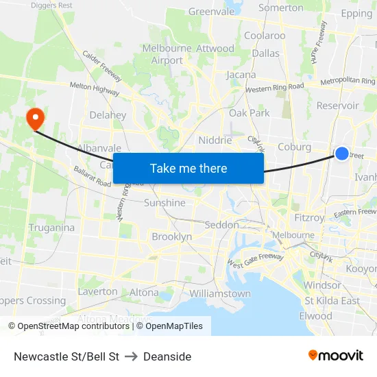 Newcastle St/Bell St to Deanside map