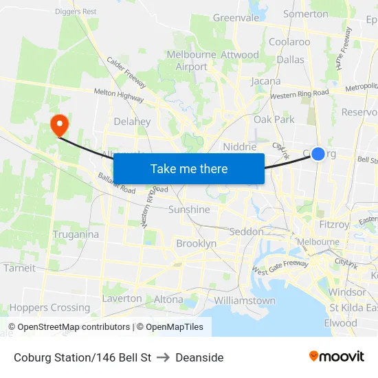 Coburg Station/146 Bell St to Deanside map