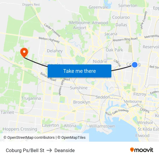 Coburg Ps/Bell St to Deanside map