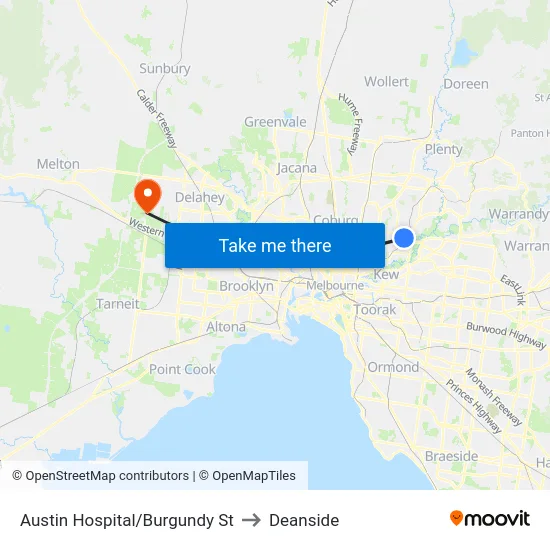 Austin Hospital/Burgundy St to Deanside map