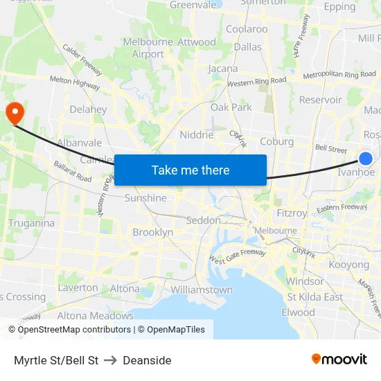 Myrtle St/Bell St to Deanside map