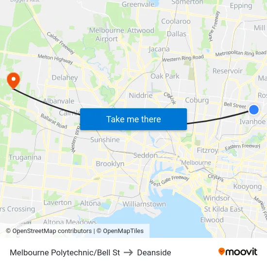 Melbourne Polytechnic/Bell St to Deanside map