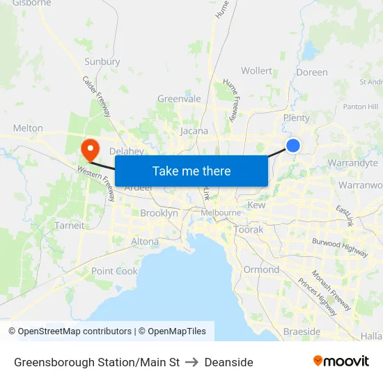 Greensborough Station/Main St to Deanside map