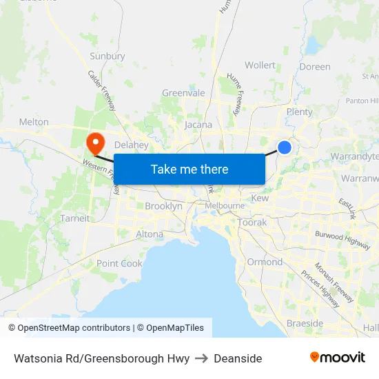 Watsonia Rd/Greensborough Hwy to Deanside map
