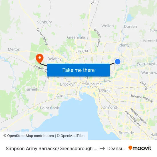 Simpson Army Barracks/Greensborough Hwy to Deanside map
