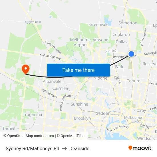 Sydney Rd/Mahoneys Rd to Deanside map