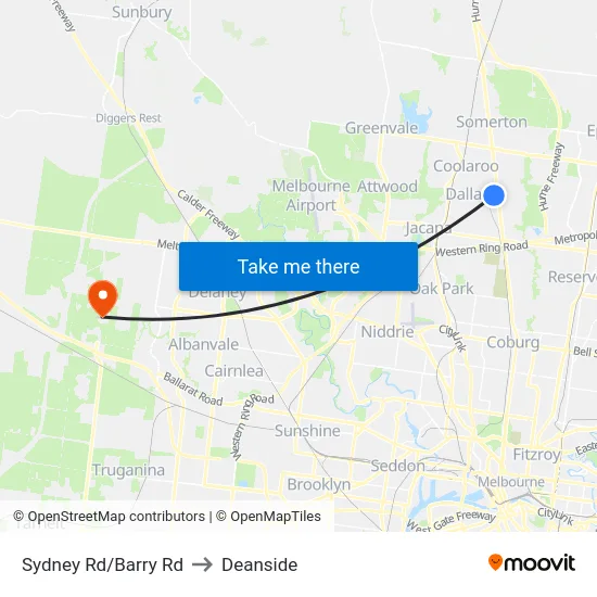 Sydney Rd/Barry Rd to Deanside map