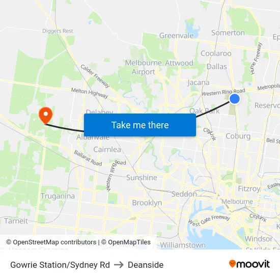 Gowrie Station/Sydney Rd to Deanside map