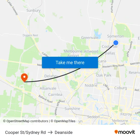 Cooper St/Sydney Rd to Deanside map