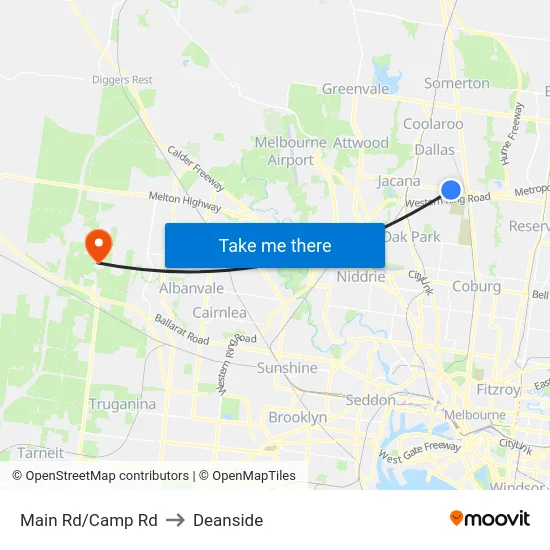 Main Rd/Camp Rd to Deanside map