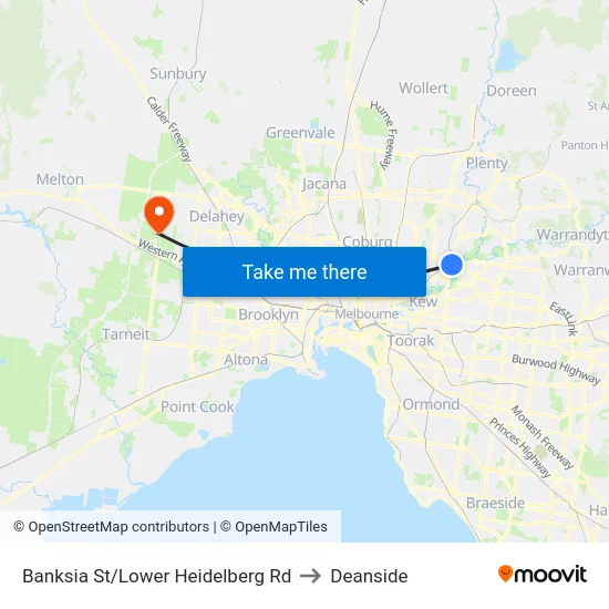 Banksia St/Lower Heidelberg Rd to Deanside map