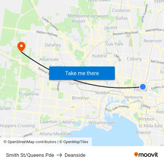 Smith St/Queens Pde to Deanside map
