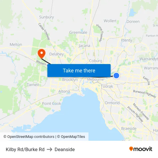 Kilby Rd/Burke Rd to Deanside map
