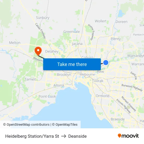 Heidelberg Station/Yarra St to Deanside map