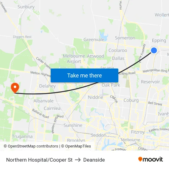 Northern Hospital/Cooper St to Deanside map