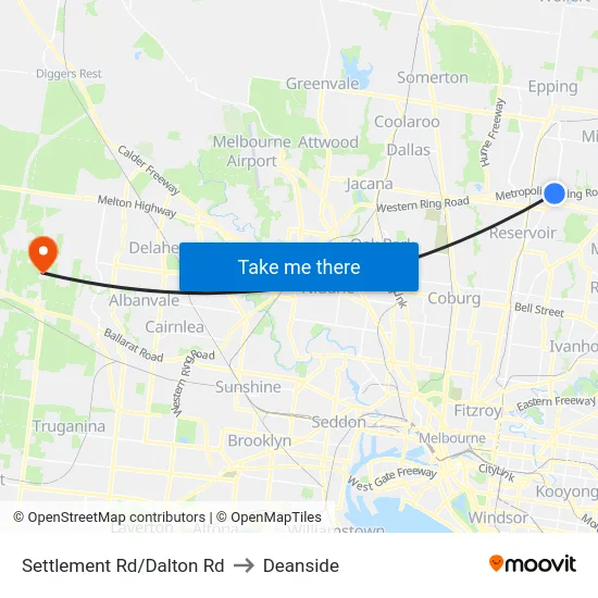 Settlement Rd/Dalton Rd to Deanside map
