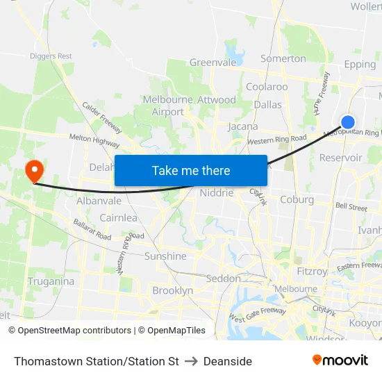 Thomastown Station/Station St to Deanside map