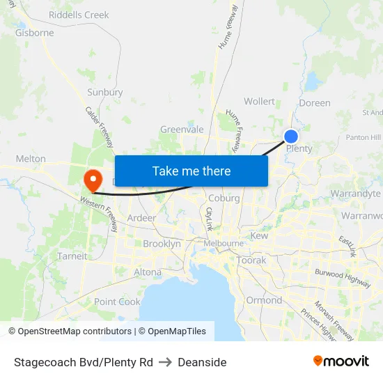 Stagecoach Bvd/Plenty Rd to Deanside map