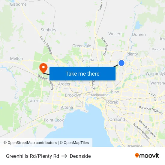 Greenhills Rd/Plenty Rd to Deanside map