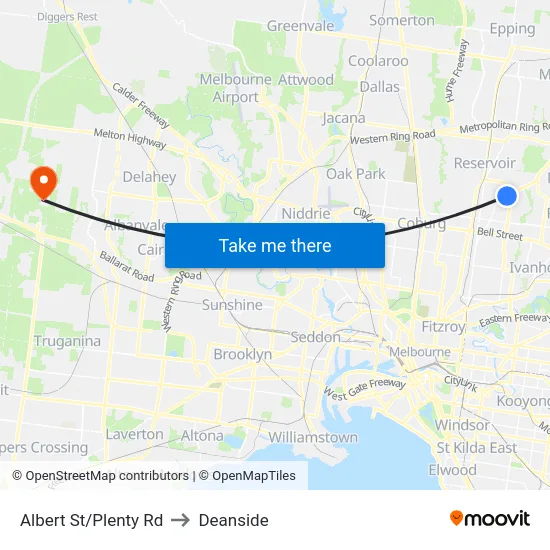 Albert St/Plenty Rd to Deanside map