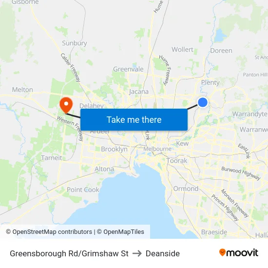 Greensborough Rd/Grimshaw St to Deanside map
