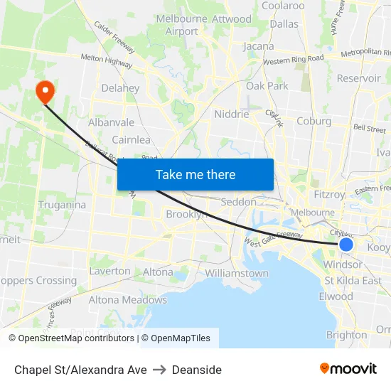 Chapel St/Alexandra Ave to Deanside map