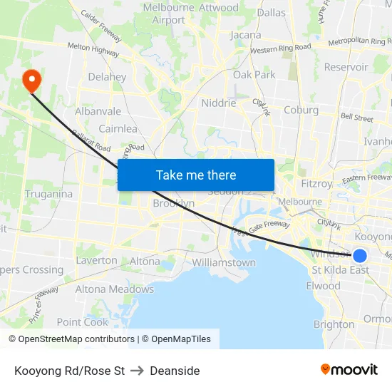 Kooyong Rd/Rose St to Deanside map