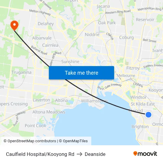 Caulfield Hospital/Kooyong Rd to Deanside map