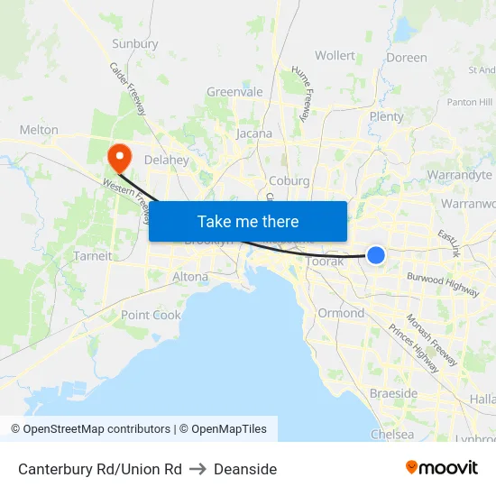 Canterbury Rd/Union Rd to Deanside map