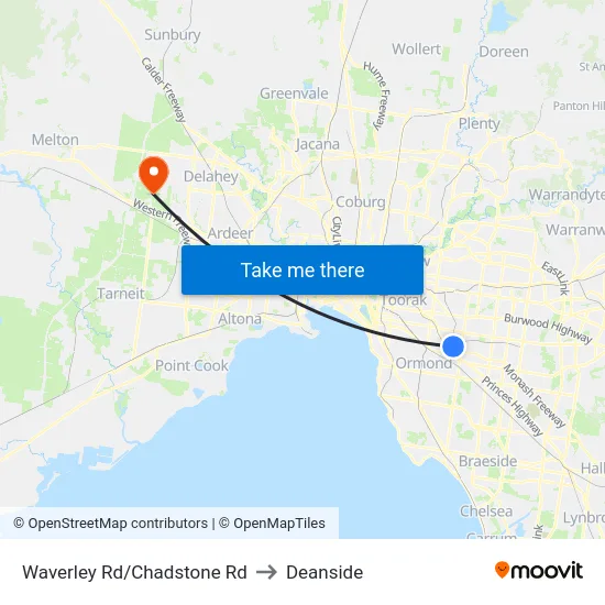 Waverley Rd/Chadstone Rd to Deanside map