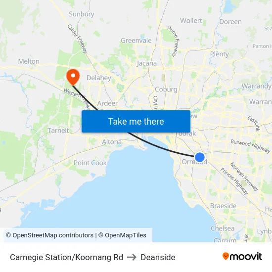 Carnegie Station/Koornang Rd to Deanside map