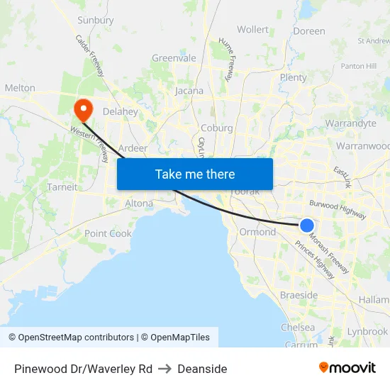 Pinewood Dr/Waverley Rd to Deanside map