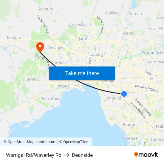 Warrigal Rd/Waverley Rd to Deanside map