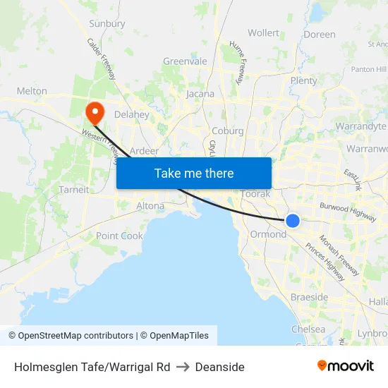 Holmesglen Tafe/Warrigal Rd to Deanside map