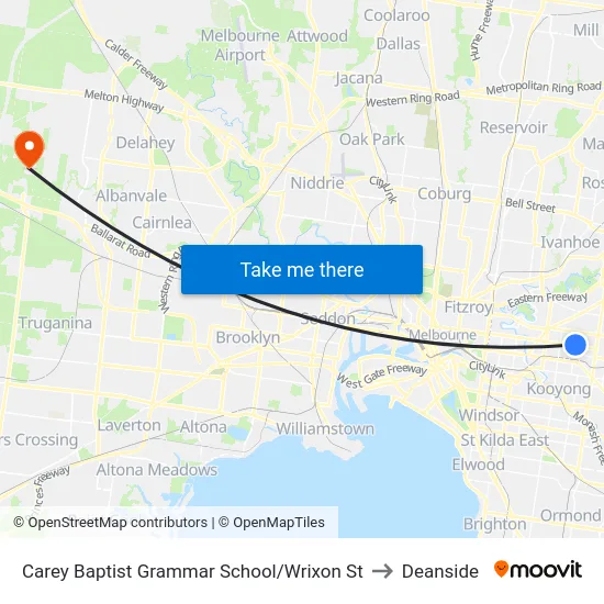 Carey Baptist Grammar School/Wrixon St to Deanside map