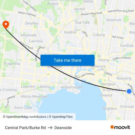 Central Park/Burke Rd to Deanside map