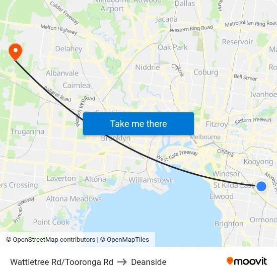 Wattletree Rd/Tooronga Rd to Deanside map