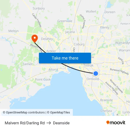 Malvern Rd/Darling Rd to Deanside map