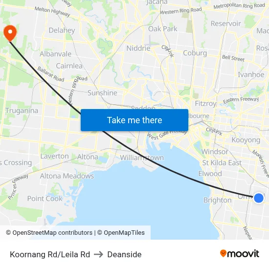 Koornang Rd/Leila Rd to Deanside map
