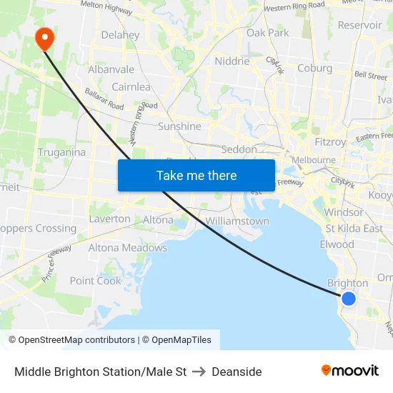 Middle Brighton Station/Male St to Deanside map