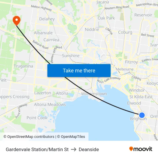 Gardenvale Station/Martin St to Deanside map