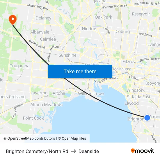 Brighton Cemetery/North Rd to Deanside map