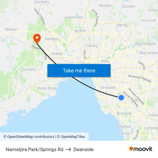 Namatjira Park/Springs Rd to Deanside map