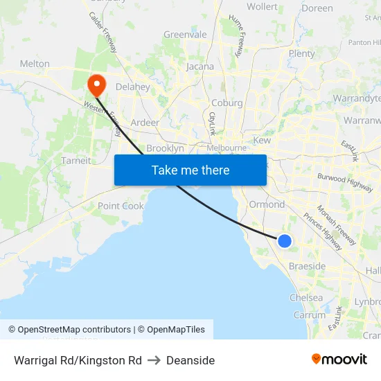 Warrigal Rd/Kingston Rd to Deanside map
