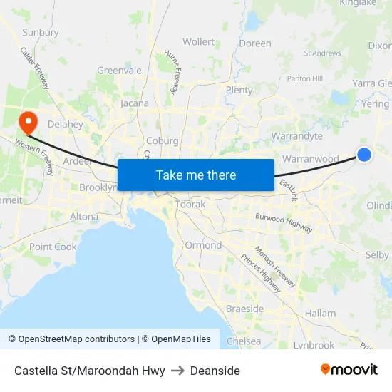 Castella St/Maroondah Hwy to Deanside map