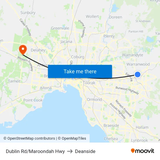 Dublin Rd/Maroondah Hwy to Deanside map