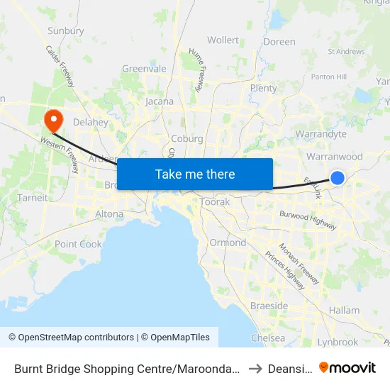 Burnt Bridge Shopping Centre/Maroondah Hwy to Deanside map