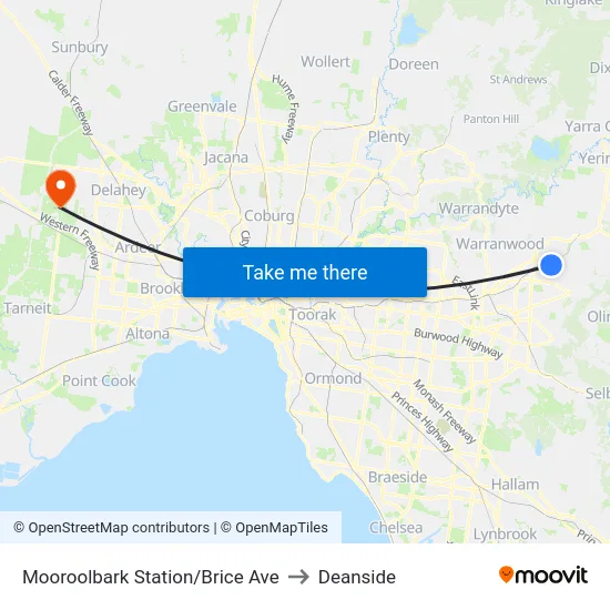 Mooroolbark Station/Brice Ave to Deanside map